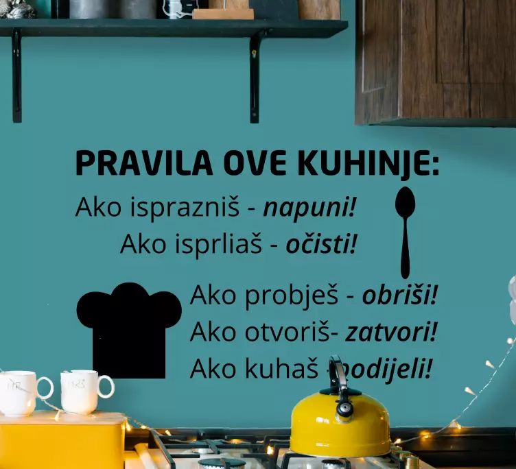 Kuhinjska pravila smiješni dizajn naljepnica za zid u kuhinji - TenStickers