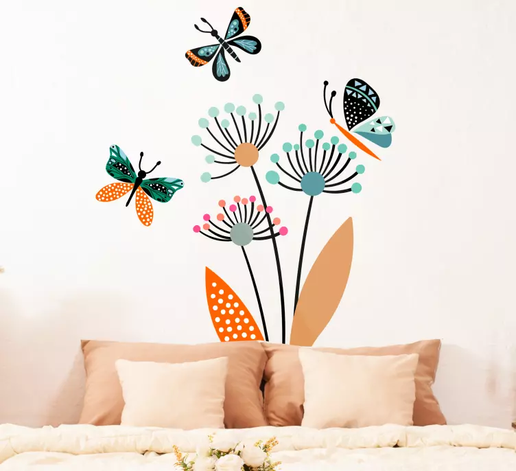 Naljepnica mali leptir i cvjetni zid - TenStickers