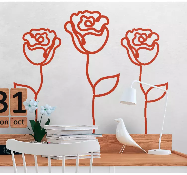 Naljepnica minimalističkih crvenih ruža - TenStickers