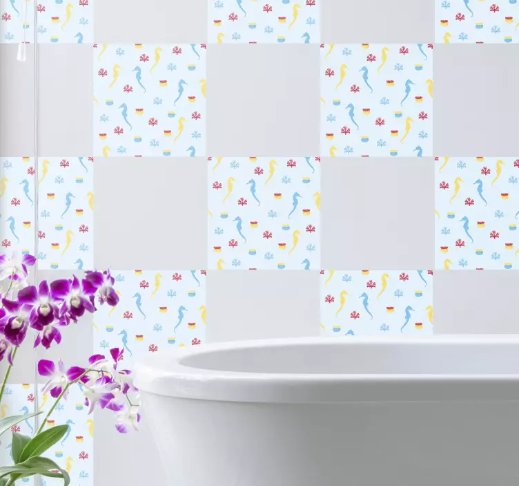 Naljepnica s morskim konjima i koraljnim pločicama - TenStickers