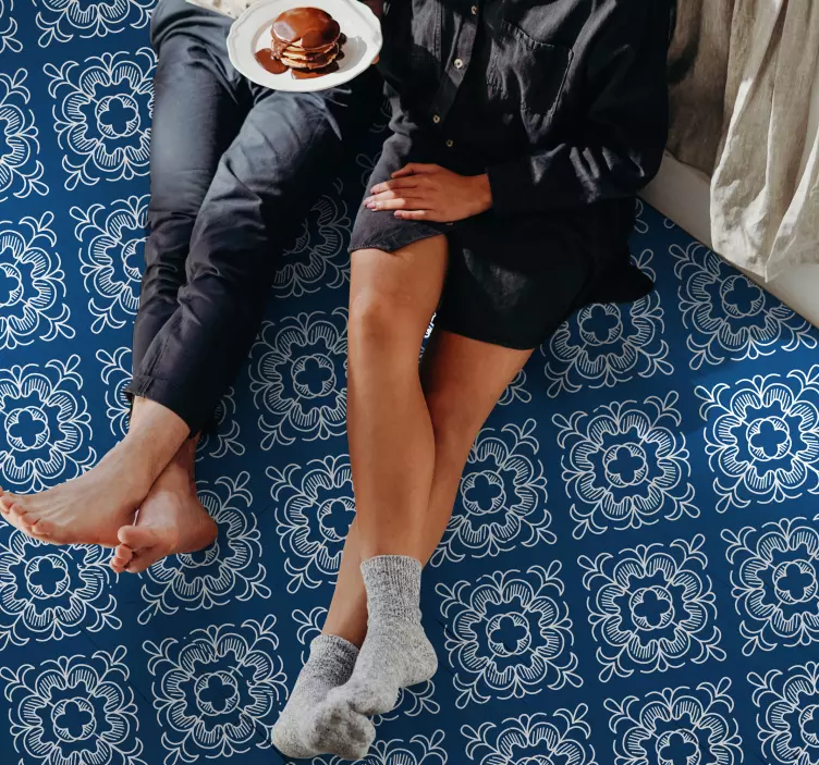 Mozaik bijeli uzorak plavi podni tepih - TenStickers