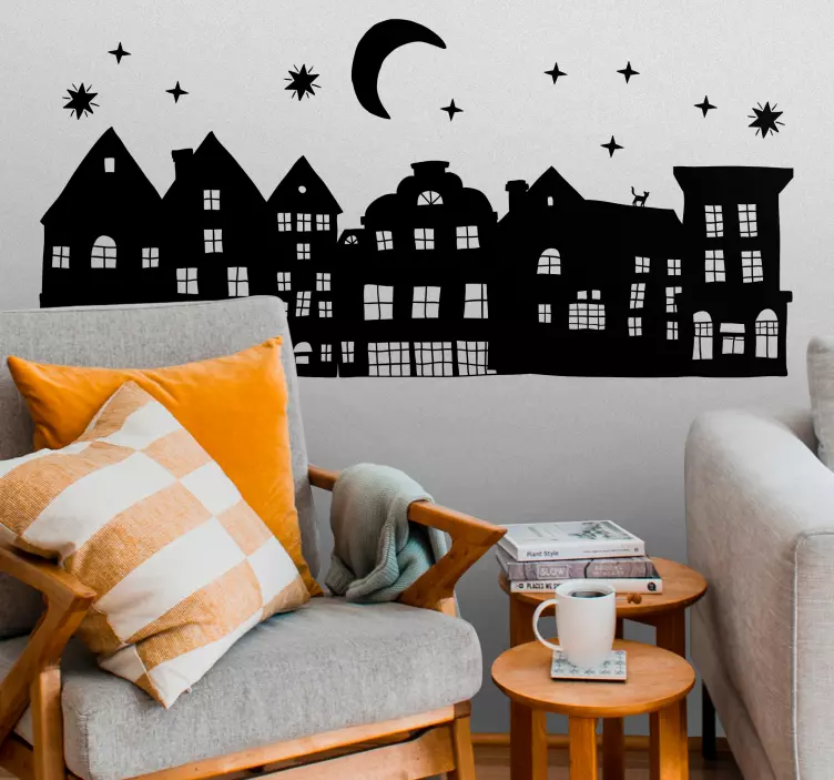 Flamanske kuće u seoskoj naljepnici zvjezdane noći - TenStickers