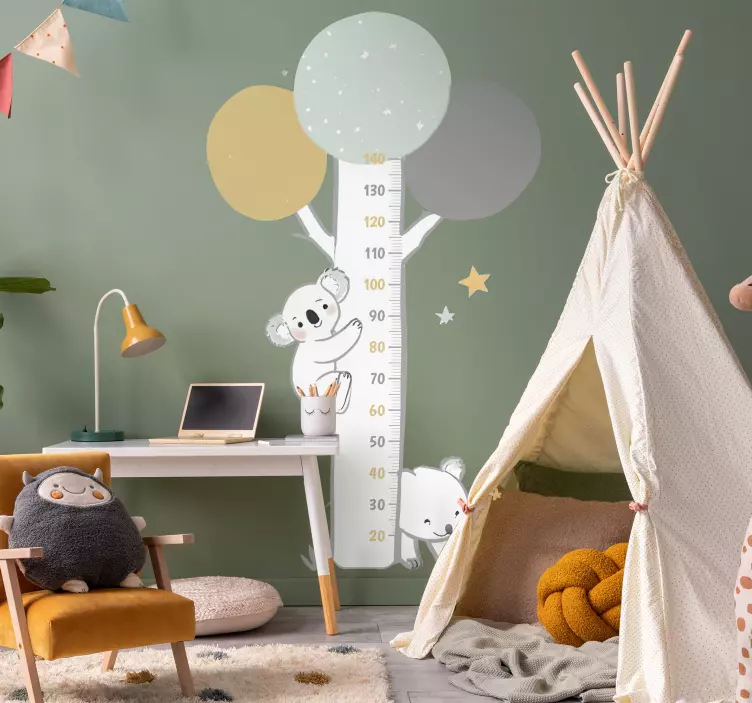 Naljepnice Grafikon visine pastelno drvo sa životinjama - TenStickers