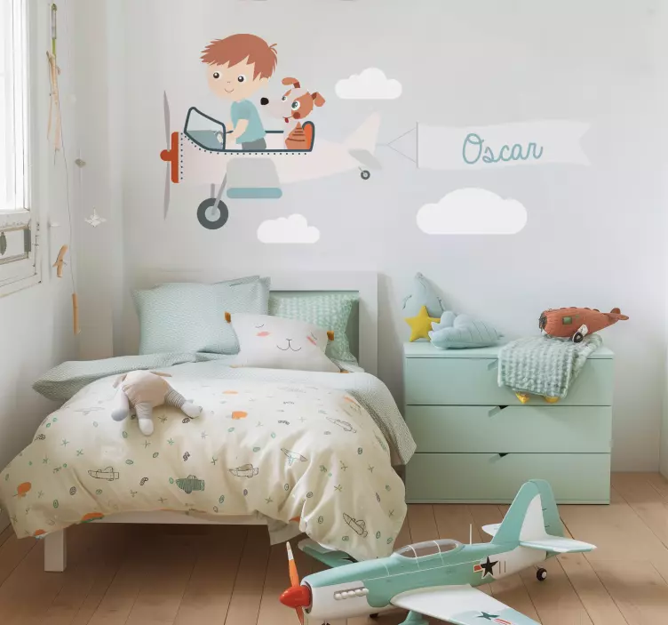 Naljepnice Ilustracije dječak i pas u avionu - TenStickers