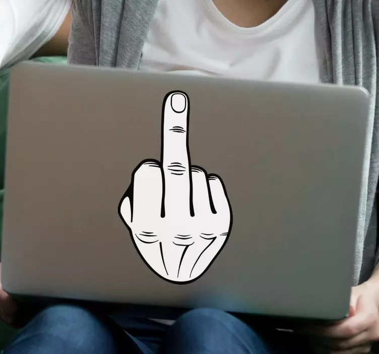 Naljepnica za bijeli laptop srednjeg prsta - TenStickers
