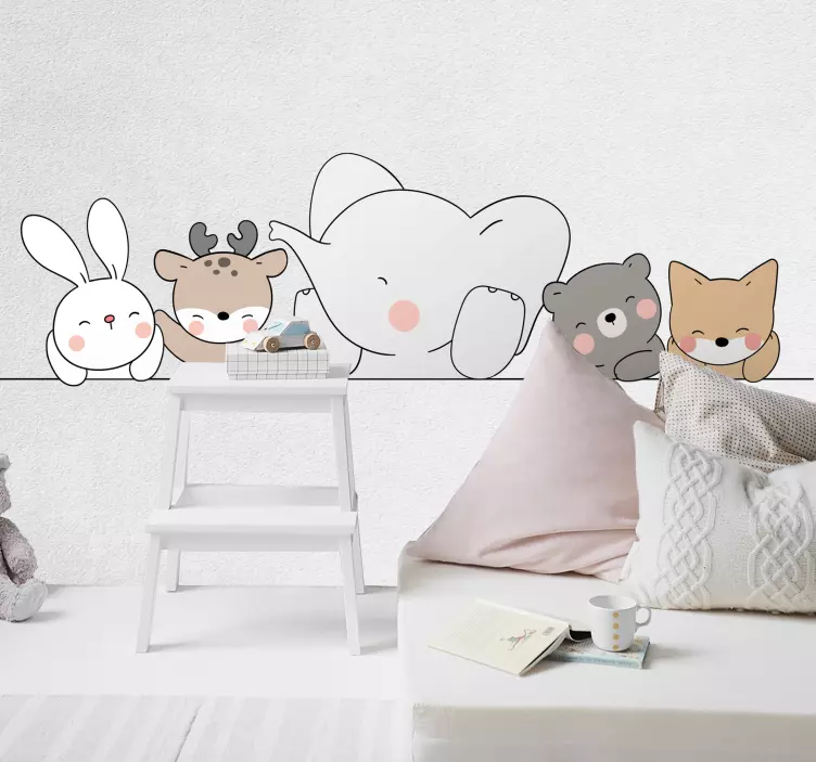Naljepnica za zidove vrtića sretnih životinja u nordijskom stilu - TenStickers