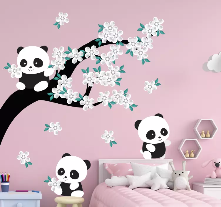Naljepnica panda cvjetna scena - TenStickers