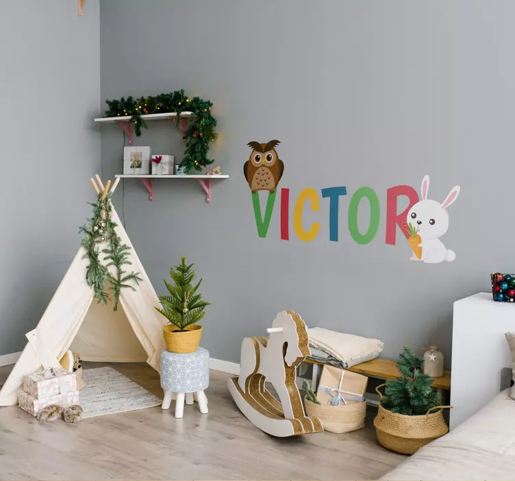 Sova zec prilagođeno ime naljepnica ilustracija - TenStickers