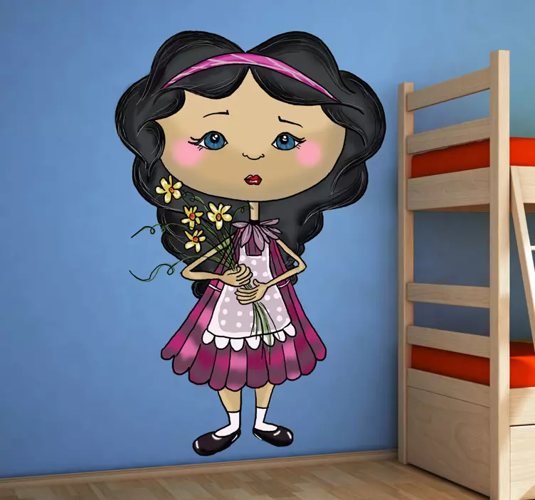 Naljepnica za djecu slatka djevojka drži cvijeće - TenStickers