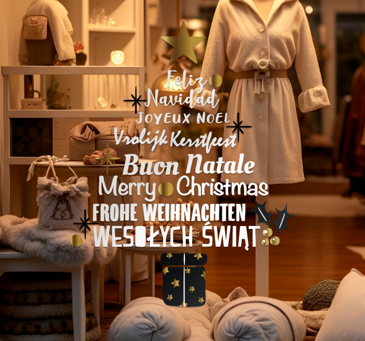 Naljepnica za izloge božićno drvce na različitim jezicima - TenStickers