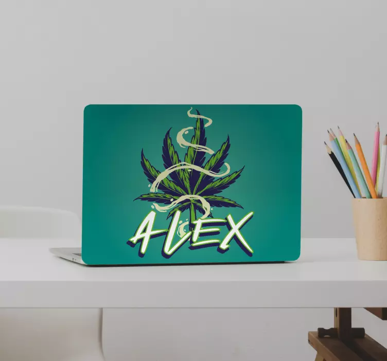 Naljepnica za laptop list marihuane s imenom - TenStickers