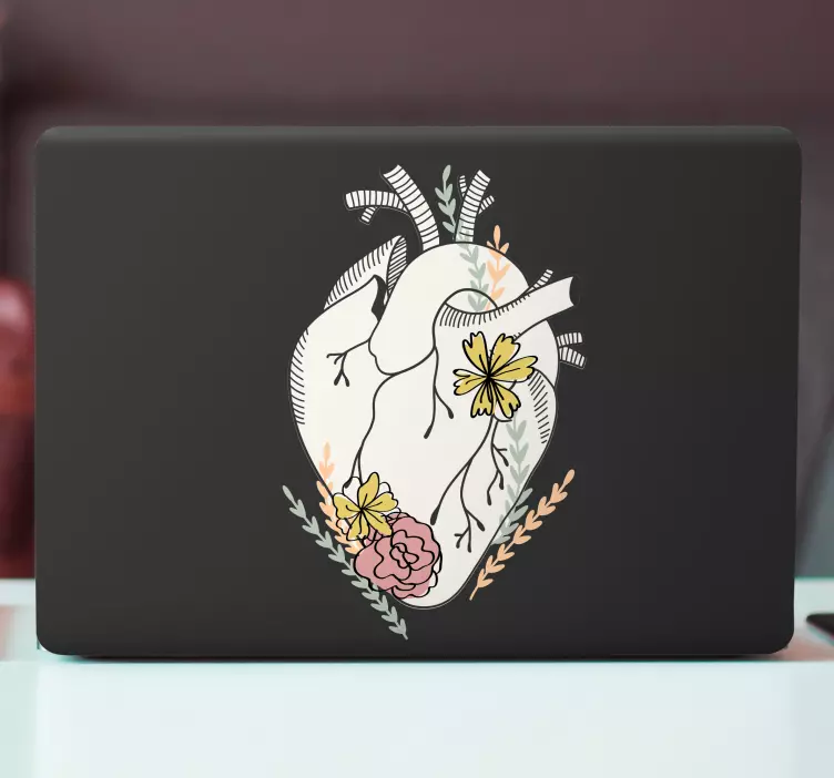 Naljepnica za laptop srce s cvijećem - TenStickers