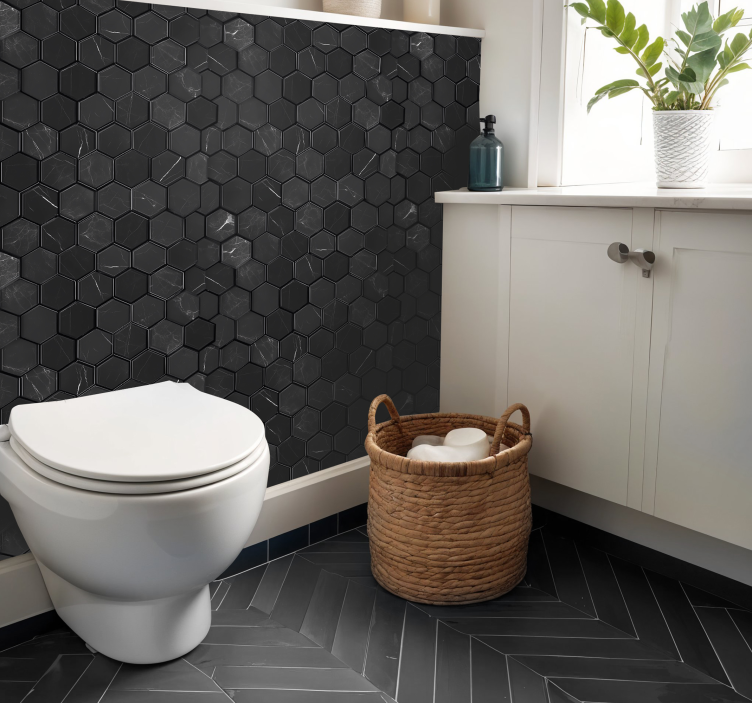 Naljepnica za pločice heksagon crn - TenStickers