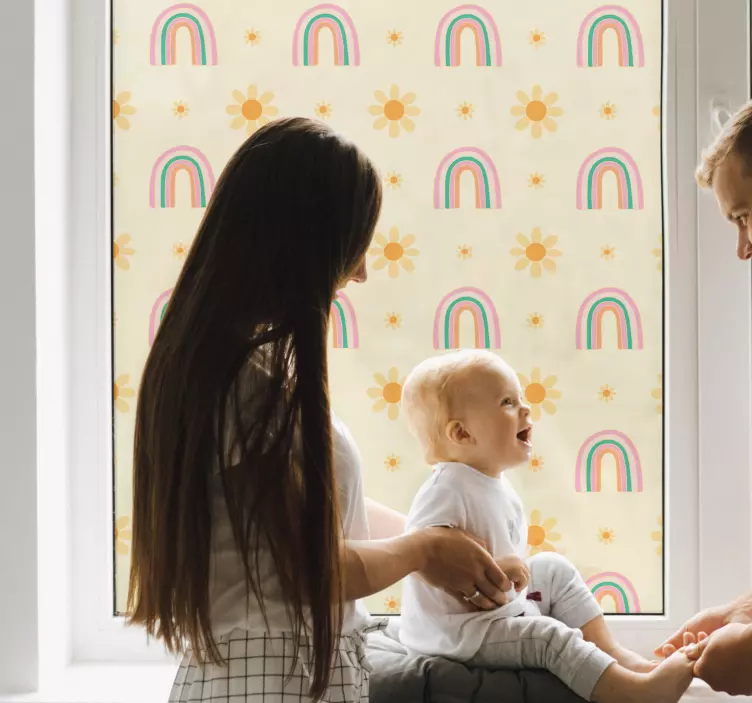 Naljepnica za prozore s cvijećem i dugama - TenStickers