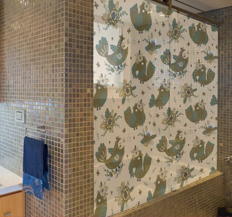 Naljepnica za tuširanje šarmantni uzorci ptica - TenStickers