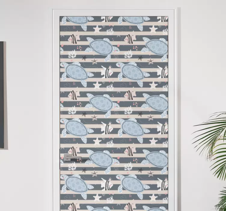 Naljepnica za vrata dizajn uzorka kornjače - TenStickers