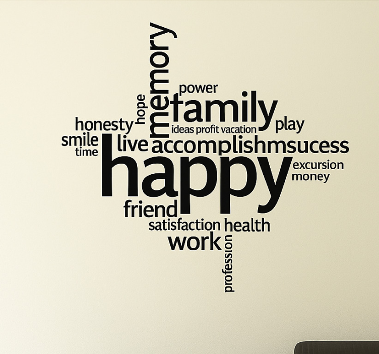 Naljepnica za zid dnevne sobe kolaž pozitivnih riječi - TenStickers