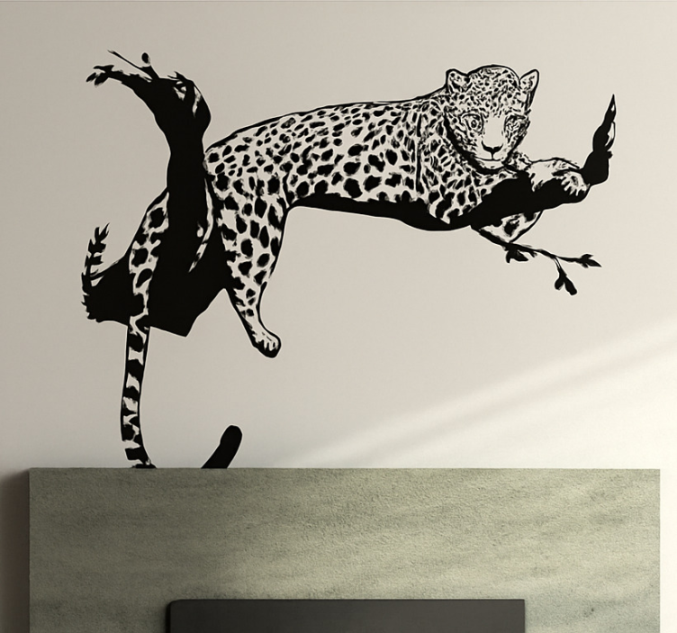 Naljepnica za zid dnevne sobe leopard na drvetu - TenStickers