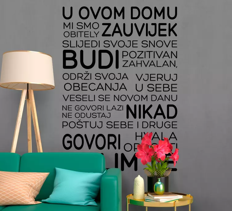 Naljepnica za zid dnevne sobe s citatom obitelji - TenStickers