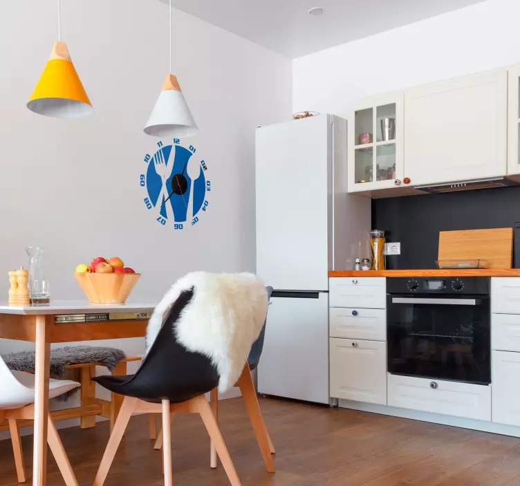 Naljepnica zidni sat kuhinje s priborom za jelo - TenStickers