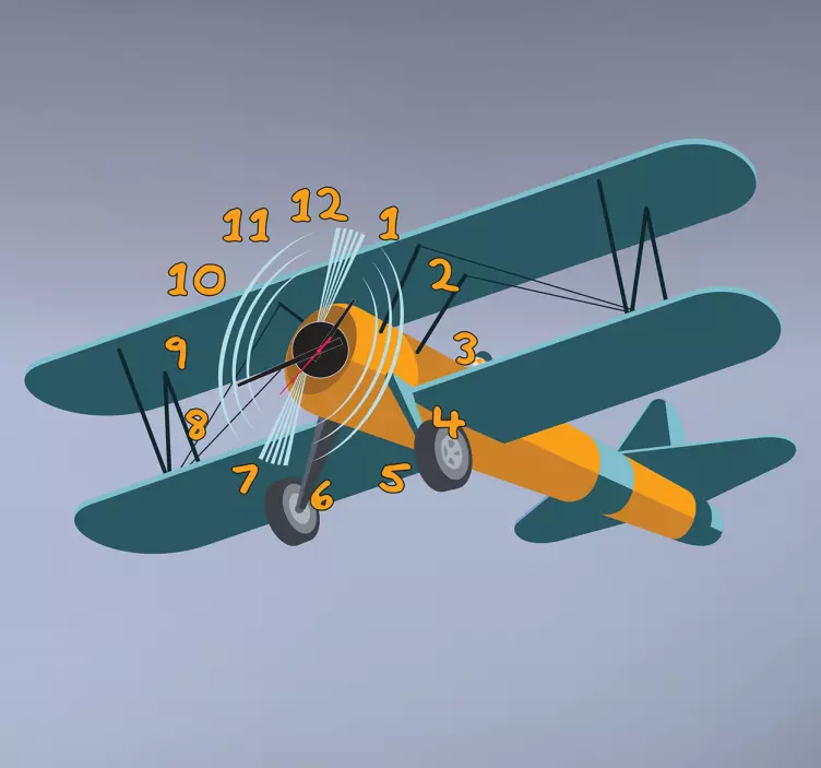 Naljepnica zidni sat za djecu avion - TenStickers