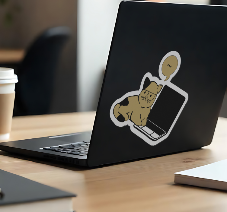Naljepnice za laptop smeđa mačka razmišlja - TenStickers