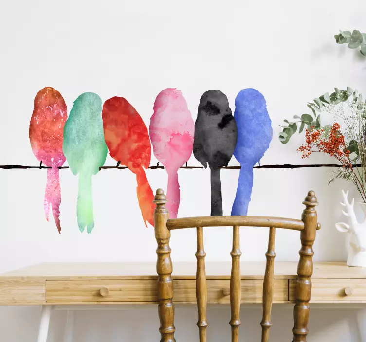 Obojene ptice na žičanom zidnom naljepnici - TenStickers