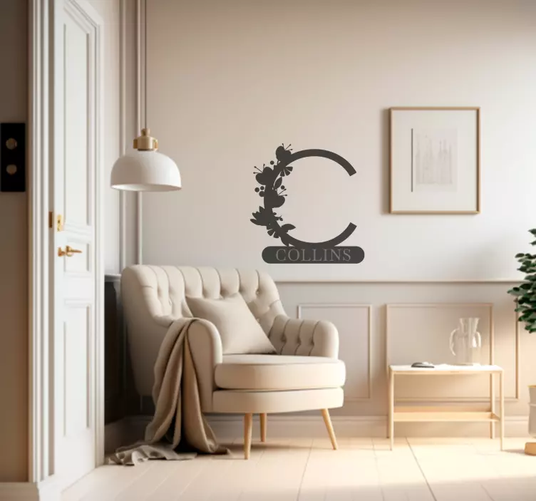 Naljepnica s cvjetnim početnim imenom - TenStickers