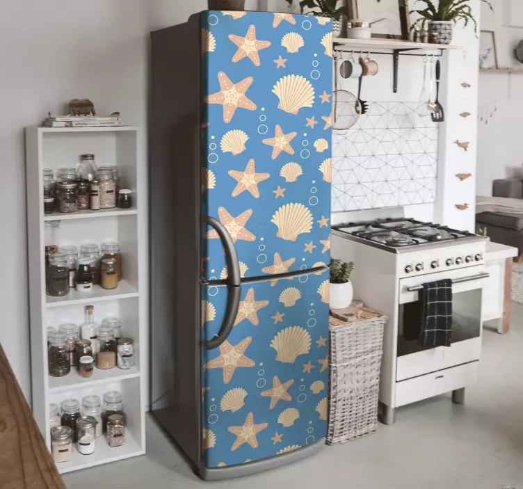 Naljepnica riblje zvijezde i školjke ispod morskog hladnjaka - TenStickers