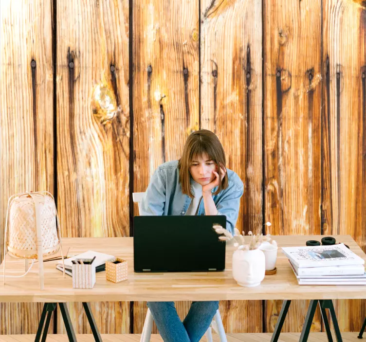 Naljepnica s printom na vinil smeđe sirove drvene daske - TenStickers