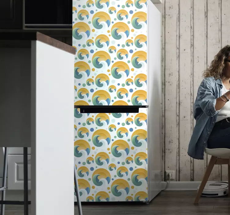 Naljepnica hladnjaka sunce i valovi - TenStickers