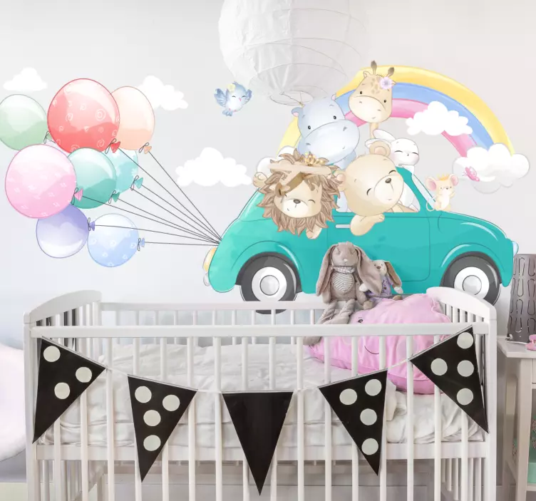 Naljepnica za djecu automobil za avanturu sa životinjama - TenStickers
