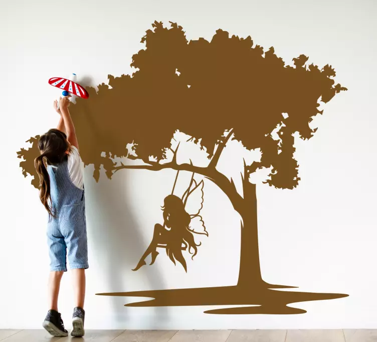 Vila na ljuljački silueta naljepnica bajke - TenStickers