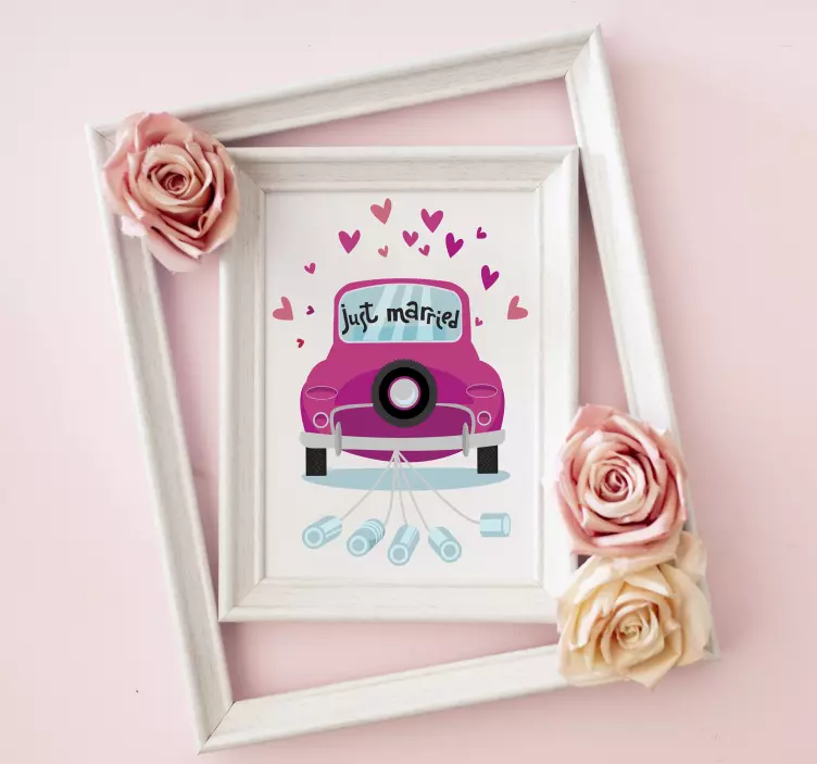 Vjenčana naljepnica starinski vjenčani automobil - TenStickers