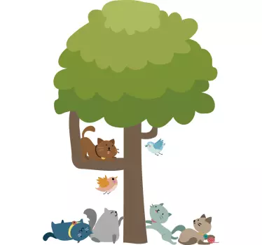 Stablo i četiri mačke zidni naljepnica - TenStickers