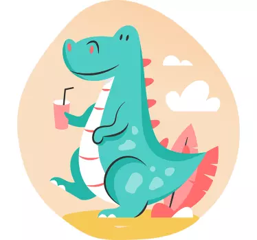 Naljepnica za djecu veseli dinosaur uživa u piću - TenStickers