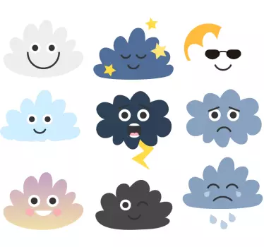 Oblaci s licima dječje zidne umjetnosti - TenStickers