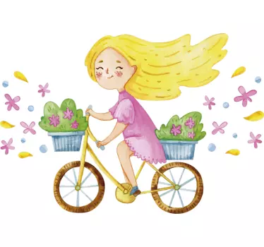 Proljeće cvjetni bicikl ilustracija zidna umjetnost - TenStickers