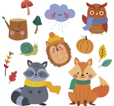 Naljepnica s jesenskim cvijećem i životinjama - TenStickers