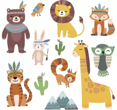 Smiješne plemenske životinje ilustracija zidne umjetnosti - TenStickers