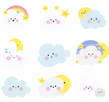 Bijelo-plavi-oblaci ilustracija zid art decal - TenStickers