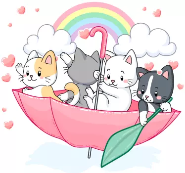 Mačiće i zidnu umjetnost ilustracija kišobrana - TenStickers