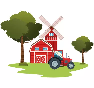Traktori i drveće ilustracija zidna naljepnica - TenStickers