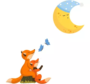 Lisica gleda zidnu naljepnicu s mjesečevog crtića - TenStickers