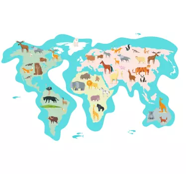 Worldmap nordic za djecu sa zidnom naljepnicom mape faune - TenStickers