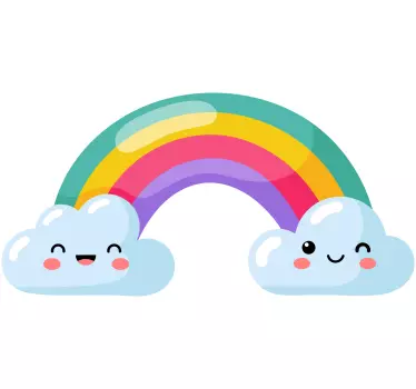 Duga sa sretnim oblacima ilustracija zidna umjetnost - TenStickers