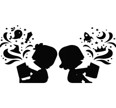 Djeca koja čitaju zidne naljepnice iz bajki siluete - TenStickers