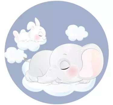 Naljepnica usnulog zeca i slona na oblacima - TenStickers