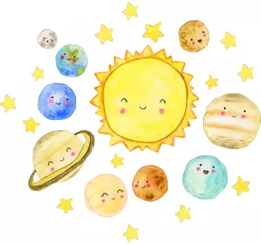 Sunčani sustav preslatka akvarelna svemirska naljepnica - TenStickers