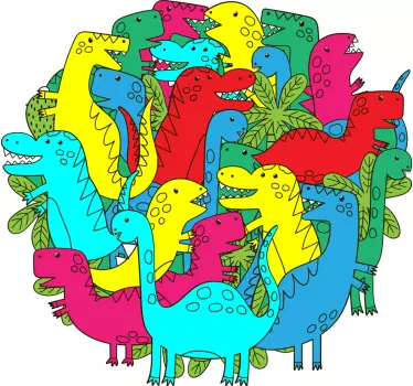 Naljepnica zida okrugli šareni dinosaur za djecu zmaj - TenStickers
